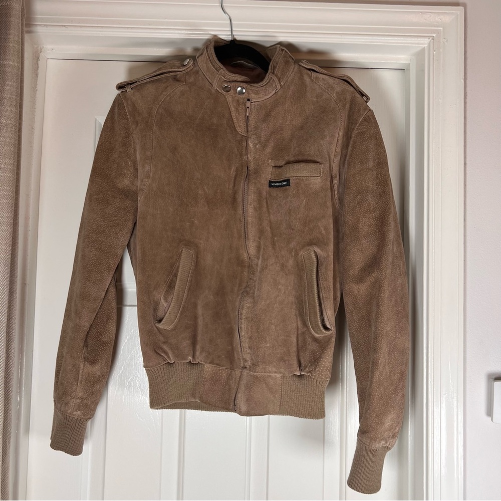 Vintage Members Only Brown Suede Leather Bomber Jacket Size 38 Medium